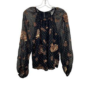 Express Women's Gold Embroidered Top Long Sleeve Black/Gold Size Medium